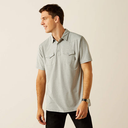 Men's Ariat Retro Western Snap Polo - Light Grey Heather