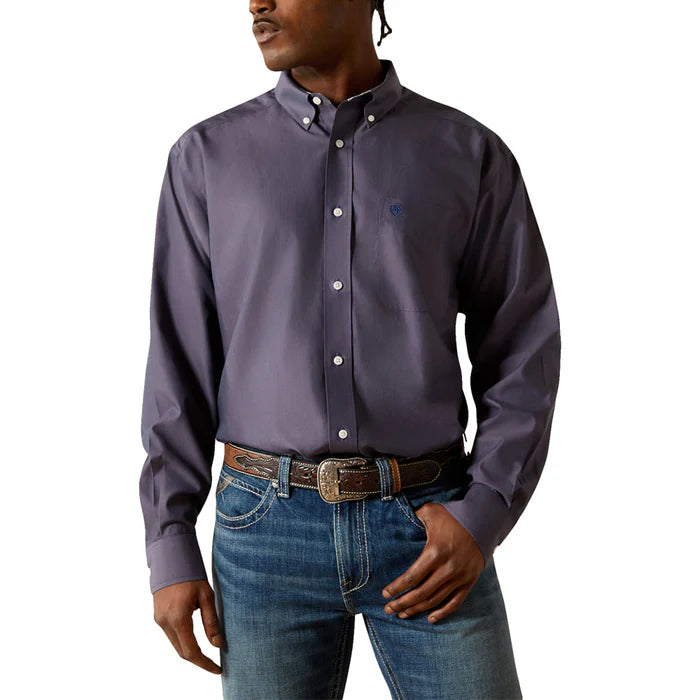 Men's Ariat Navy Wrinkle Free Pinpoint Oxford