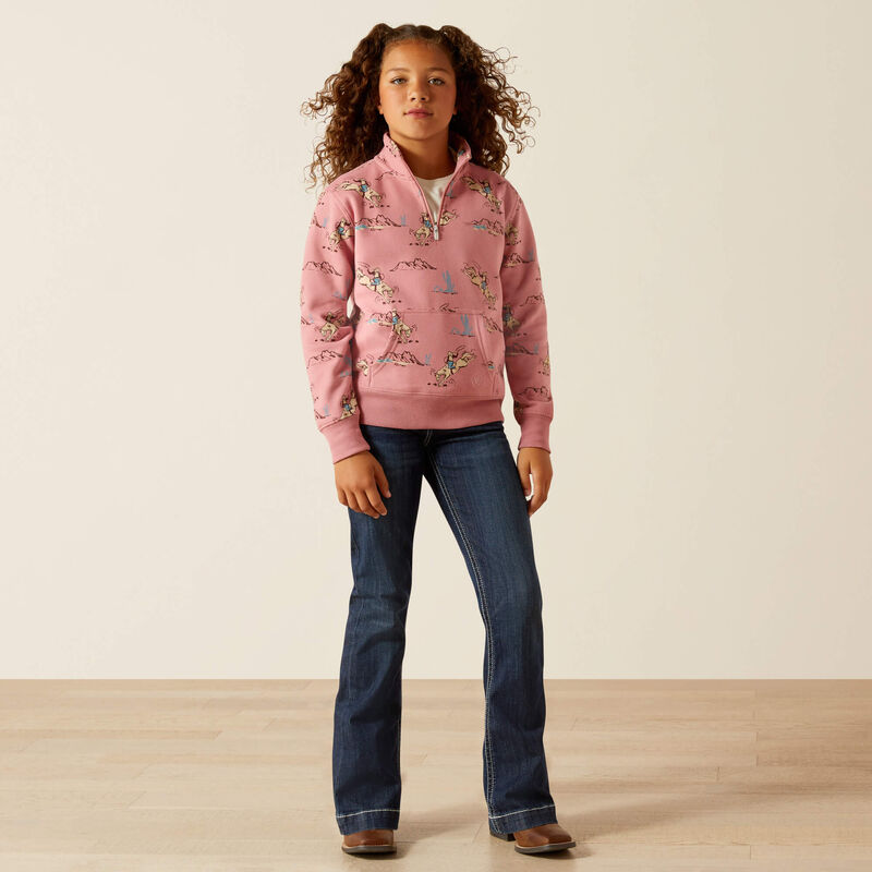 Girl's Ariat Bronc Scene 1/4 Zip Sweatshirt