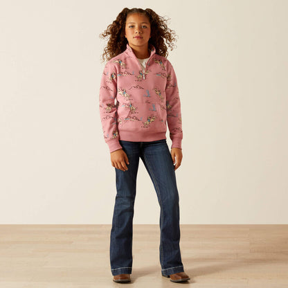 Girl's Ariat Bronc Scene 1/4 Zip Sweatshirt