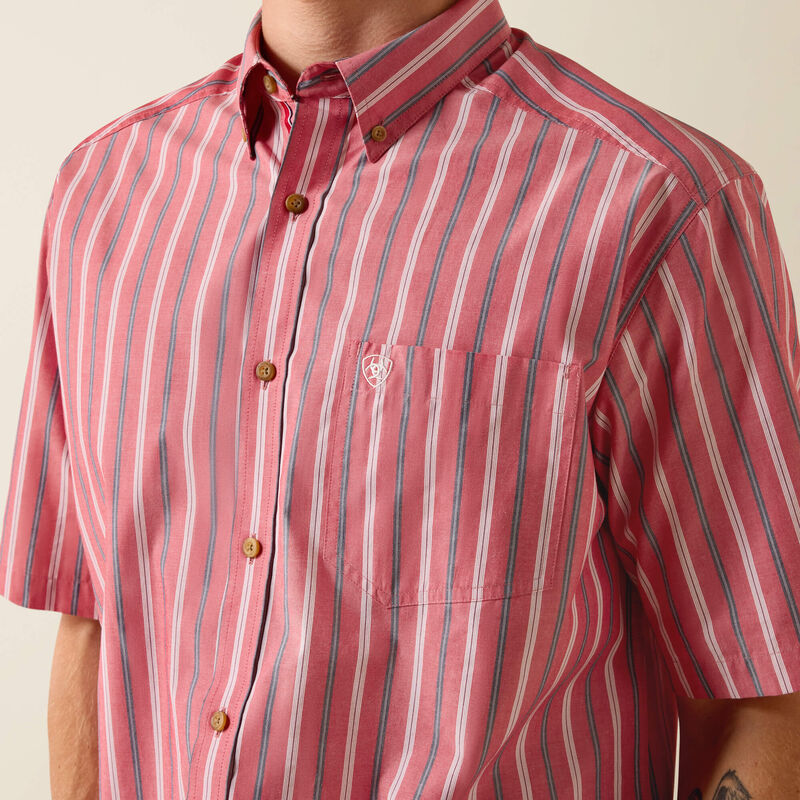 Men's Ariat Pro Series Bobby Classic Fit Shirt - Hibiscus Red Stripe