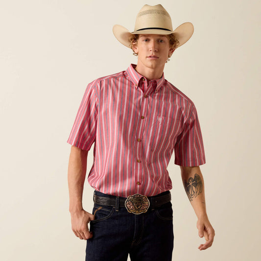 Men's Ariat Pro Series Bobby Classic Fit Shirt - Hibiscus Red Stripe