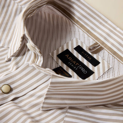 Men's Ariat Pro Series Frasier Fitted Snap Shirt - Cashew Stripe