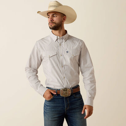 Men's Ariat Pro Series Frasier Fitted Snap Shirt - Cashew Stripe