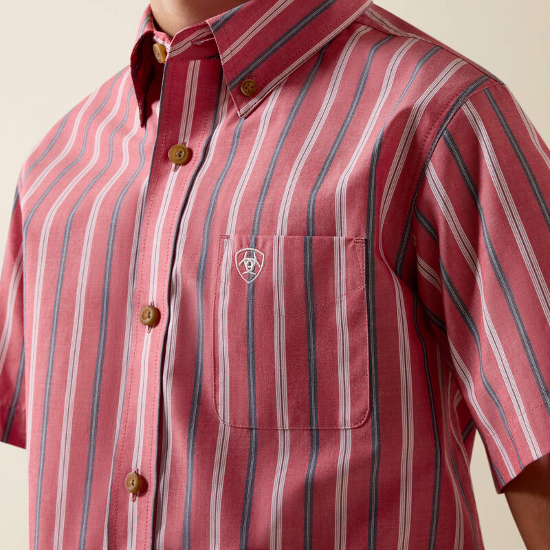 Boy's Ariat Pro Series Bobby Shirt - Hibiscus Red Stripe