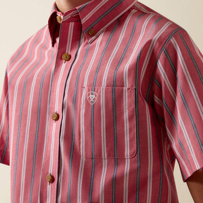 Boy's Ariat Pro Series Bobby Shirt - Hibiscus Red Stripe
