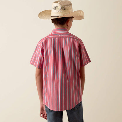 Boy's Ariat Pro Series Bobby Shirt - Hibiscus Red Stripe