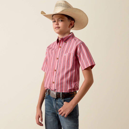 Boy's Ariat Pro Series Bobby Shirt - Hibiscus Red Stripe