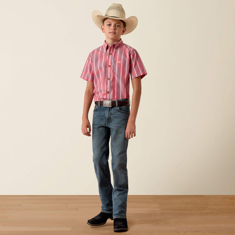 Boy's Ariat Pro Series Bobby Shirt - Hibiscus Red Stripe