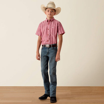 Boy's Ariat Pro Series Bobby Shirt - Hibiscus Red Stripe