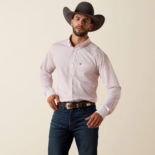 Men's Ariat Wrinkle Free Wenzel Fitted Shirt - Barely Pink Plaid