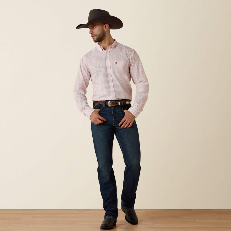 Men's Ariat Wrinkle Free Wenzel Fitted Shirt - Barely Pink Plaid