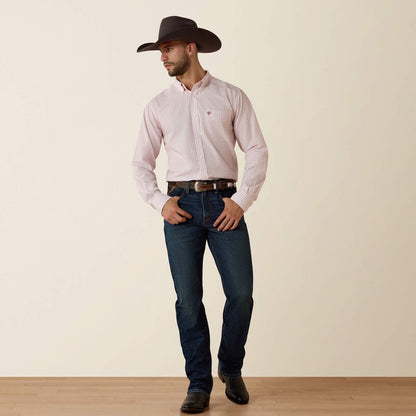 Men's Ariat Wrinkle Free Wenzel Fitted Shirt - Barely Pink Plaid