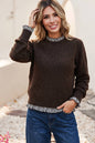 Women's Plaid Ruffle Trim Sweater - Chicory Coffee