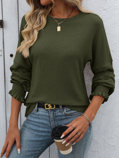Women’s Ribbed Knit Crewneck - Army Green