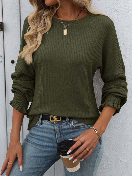 Women’s Ribbed Knit Crewneck - Army Green