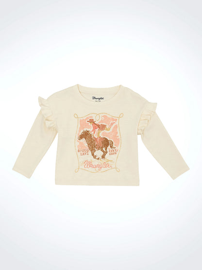 Girl's Wrangler Long Sleeve Ruffle Shoulder Graphic Tee
