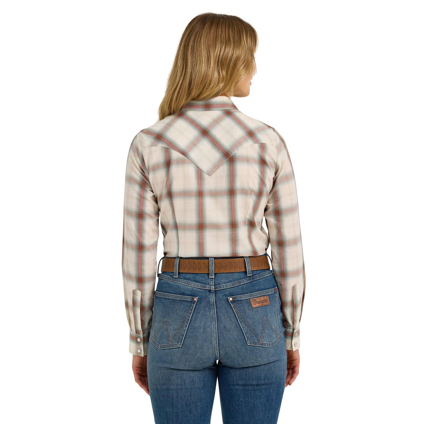 Women's Wrangler Western Snap Shirt - Cream Plaid