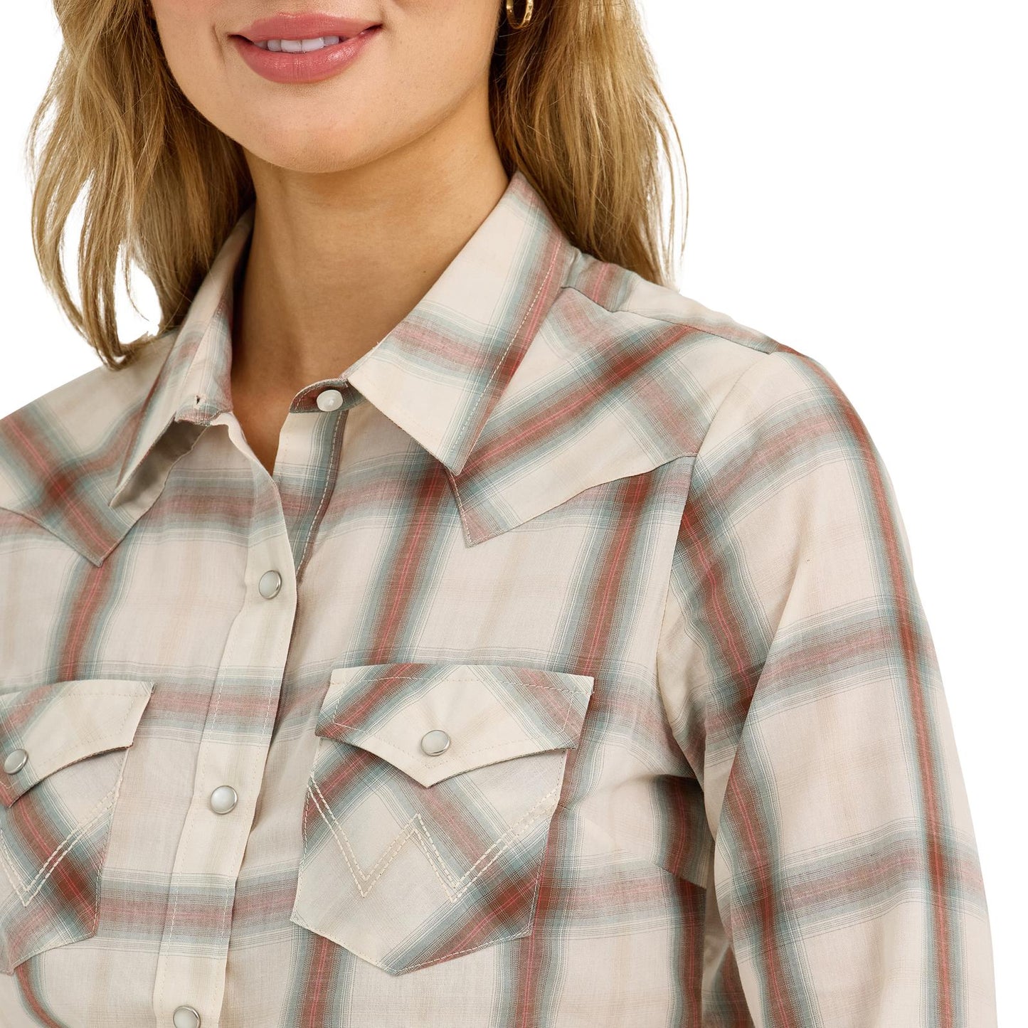 Women's Wrangler Western Snap Shirt - Cream Plaid