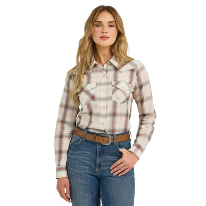 Women's Wrangler Western Snap Shirt - Cream Plaid