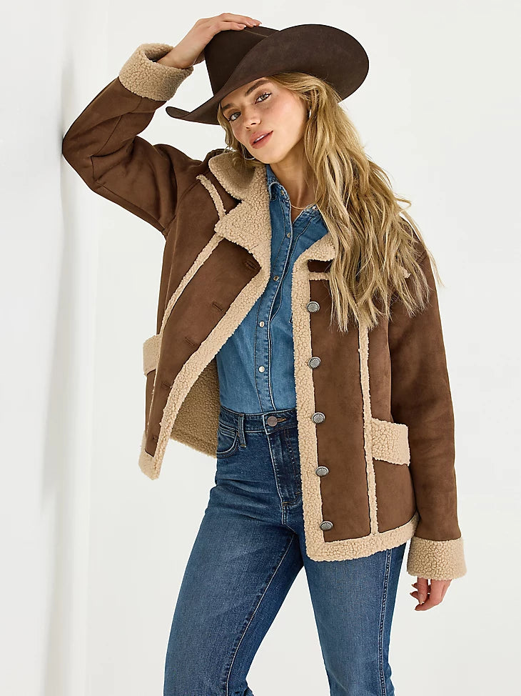 Women's Wrangler Faux Shearling Barn Coat - Brown