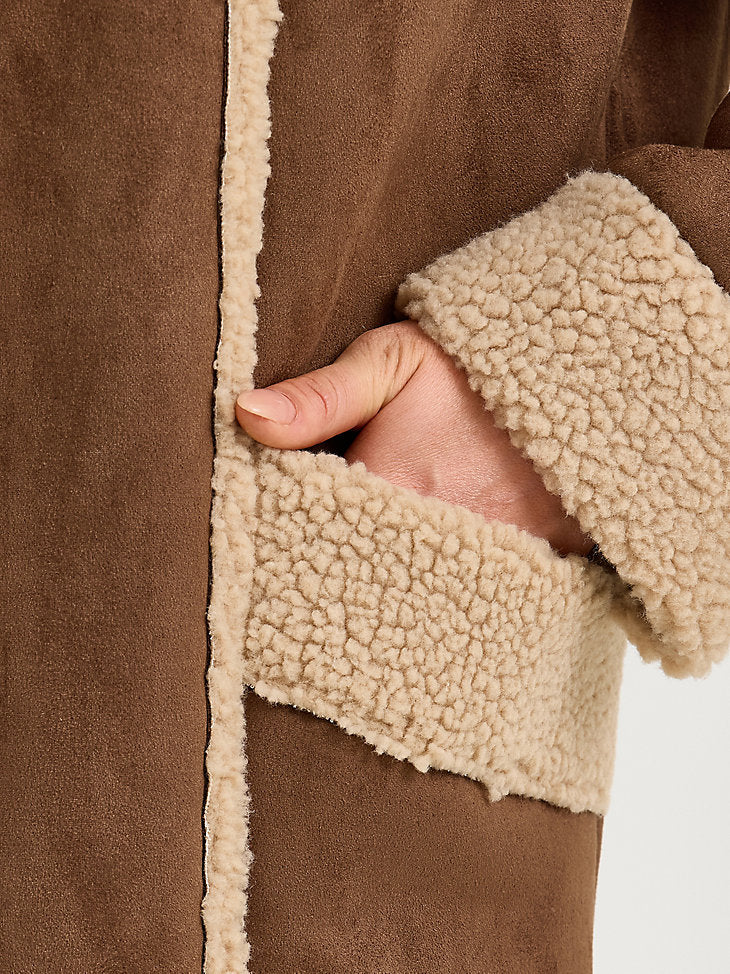 Women's Wrangler Faux Shearling Barn Coat - Brown