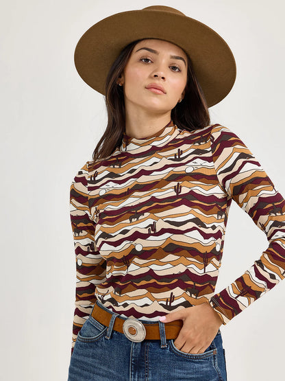 Women's Wrangler Western Print Mock Neck Shirt