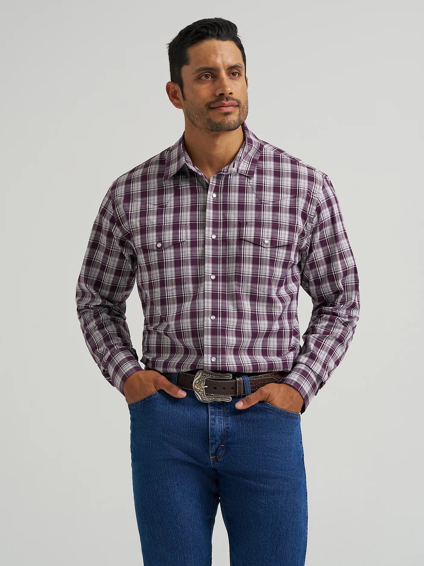 Men's Wrangler Wrinkle Resist Long Sleeve Western Snap Plaid Shirt