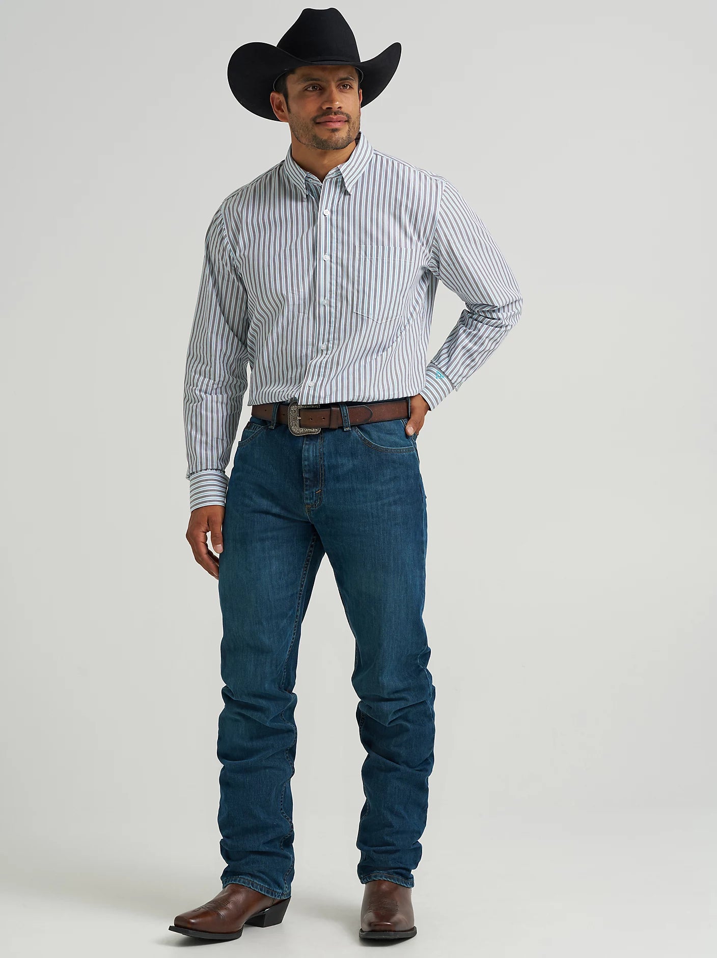 Men's Wrangler Cody Johnson One Pocket Button Down Shirt - Blue/Shadow