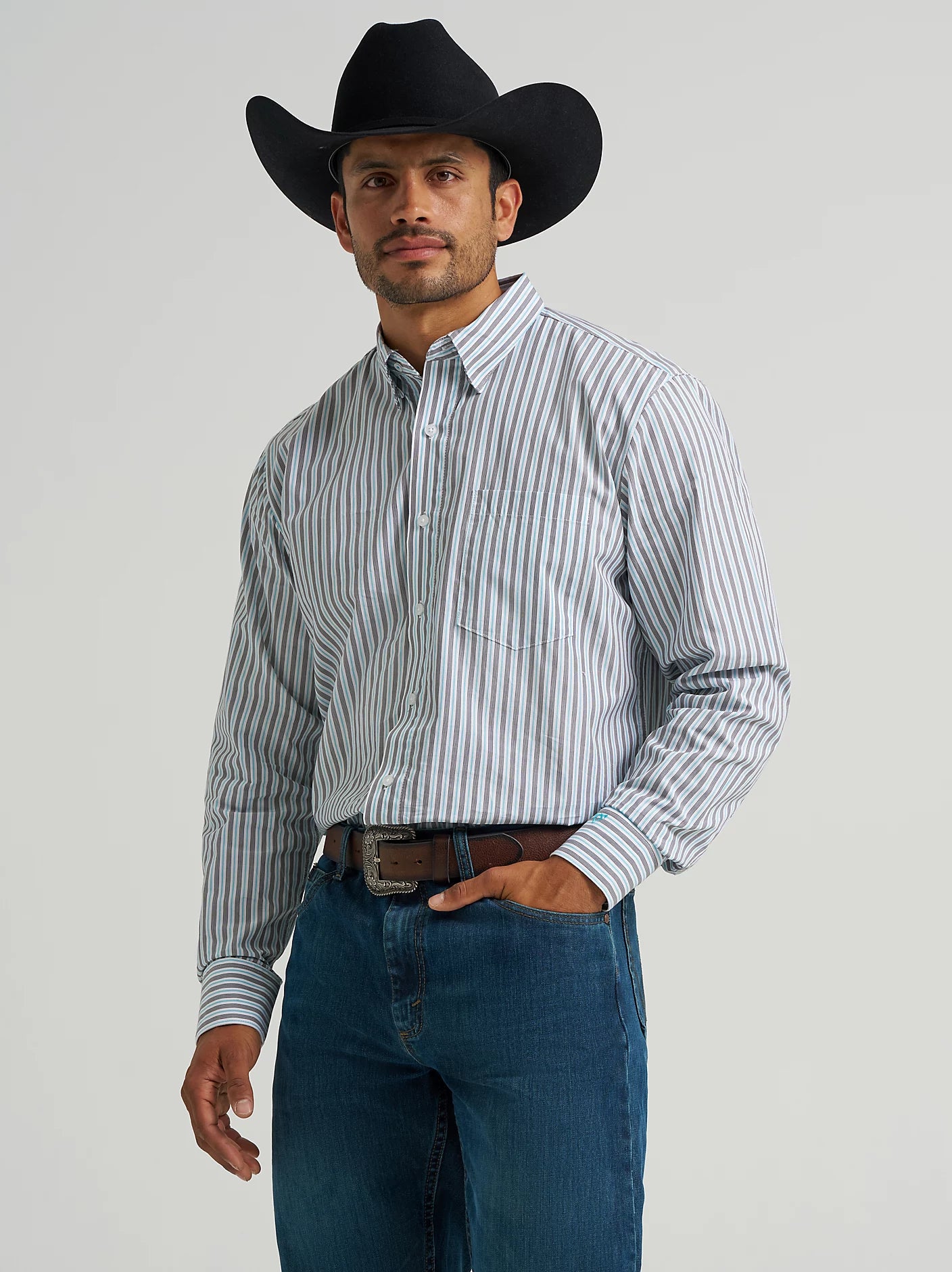 Men's Wrangler Cody Johnson One Pocket Button Down Shirt - Blue/Shadow