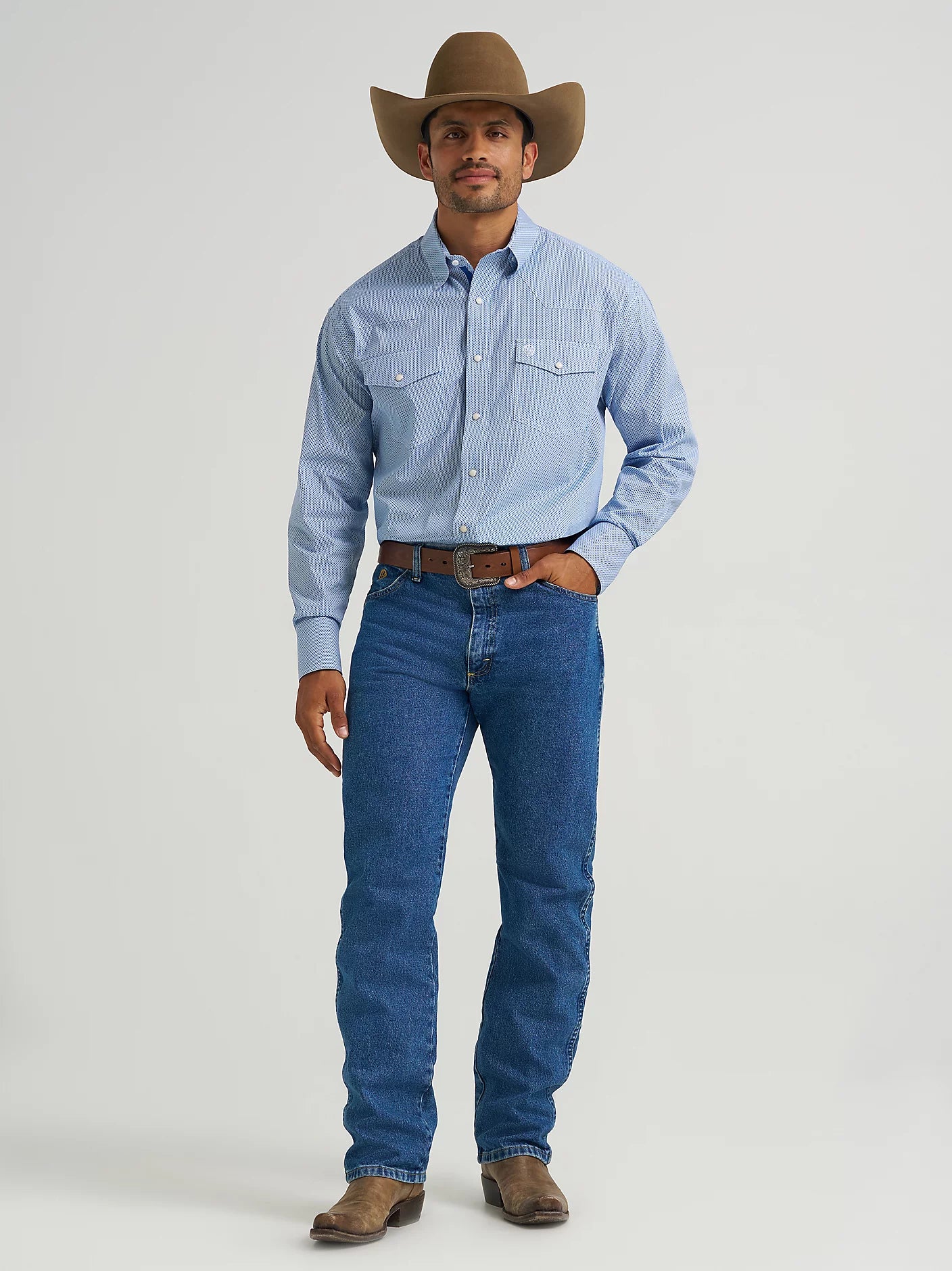 Men's Wrangler George Strait Troubadour Long Sleeve - Atlantic Miniprint