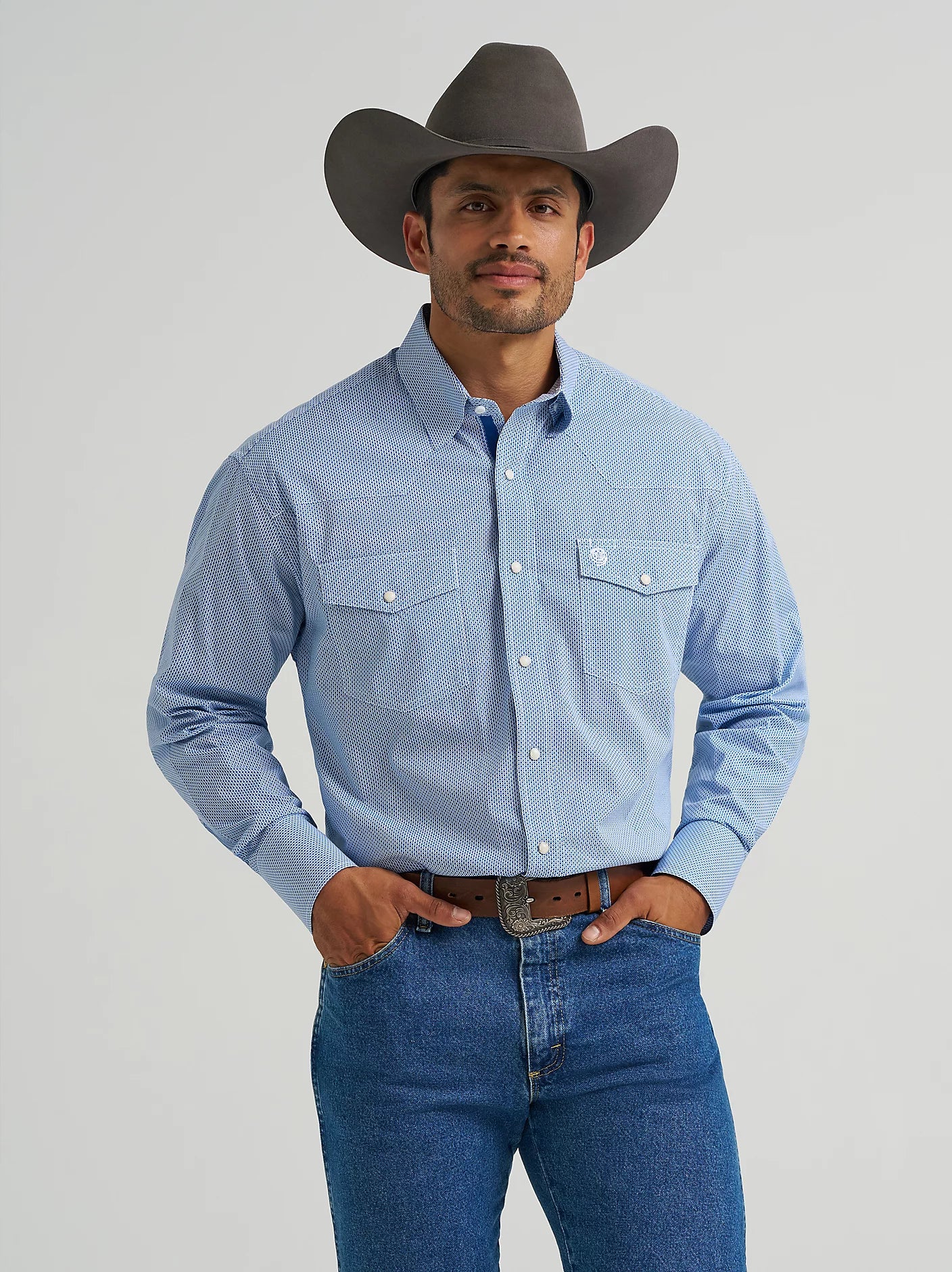 Men's Wrangler George Strait Troubadour Long Sleeve - Atlantic Miniprint