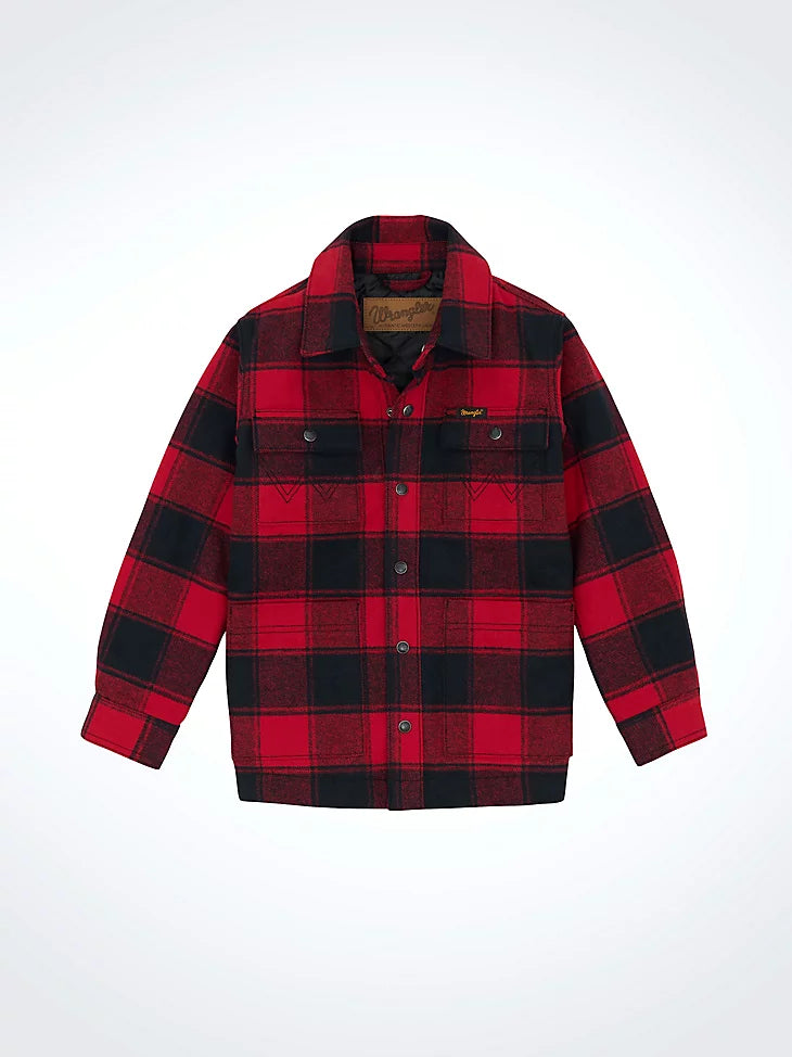 Boy's Wrangler Quilt Lined Flannel Shirt Jacket - Red Buffalo