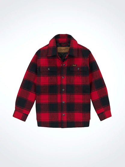 Boy's Wrangler Quilt Lined Flannel Shirt Jacket - Red Buffalo