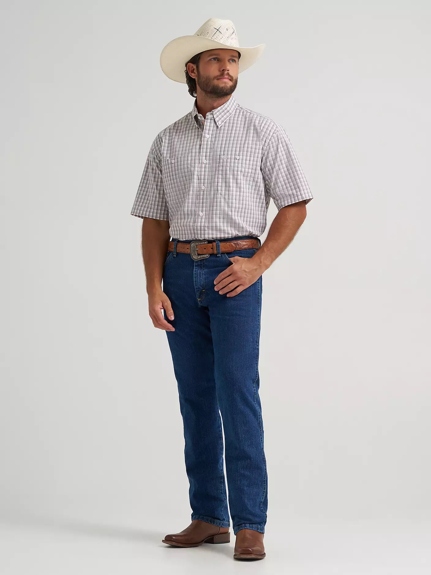 Men's Wrangler George Strait Short Sleeve Shirt - Gray Plaid