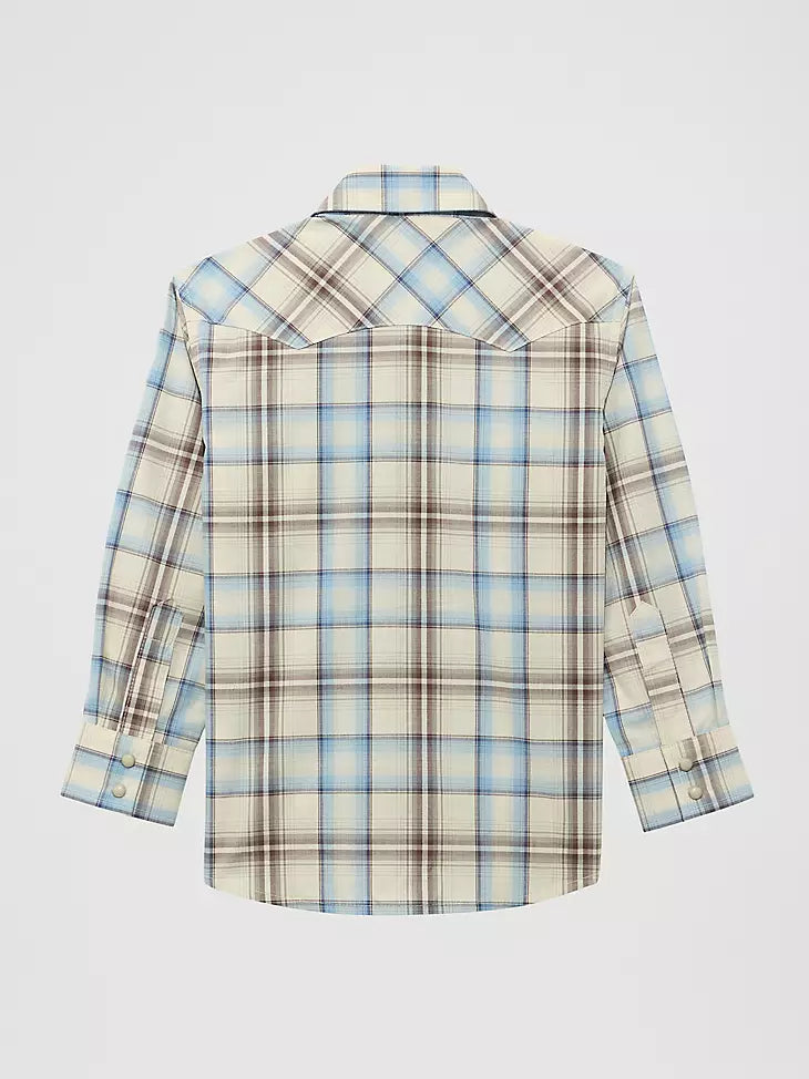 Boy's Wrangler Retro Western Snap Shirt - Historic Tan Plaid