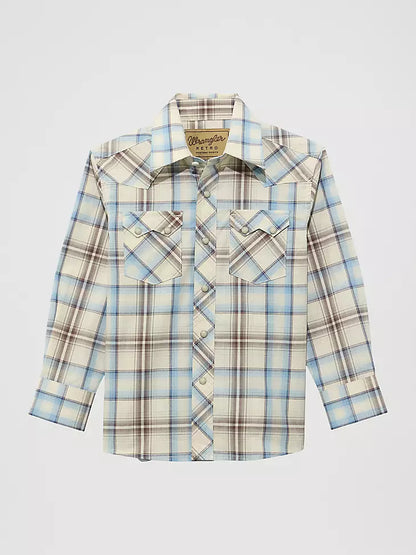 Boy's Wrangler Retro Western Snap Shirt - Historic Tan Plaid