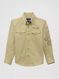 Boy's Wrangler Logo Long Sleeve Western Snap Shirt - Khaki