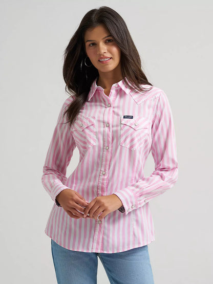 Women's Wrangler Olivia Western Slim Snap Shirt - Pink Stripes
