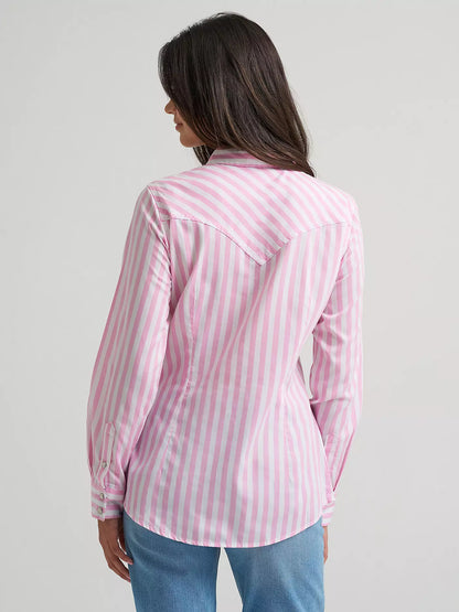 Women's Wrangler Olivia Western Slim Snap Shirt - Pink Stripes