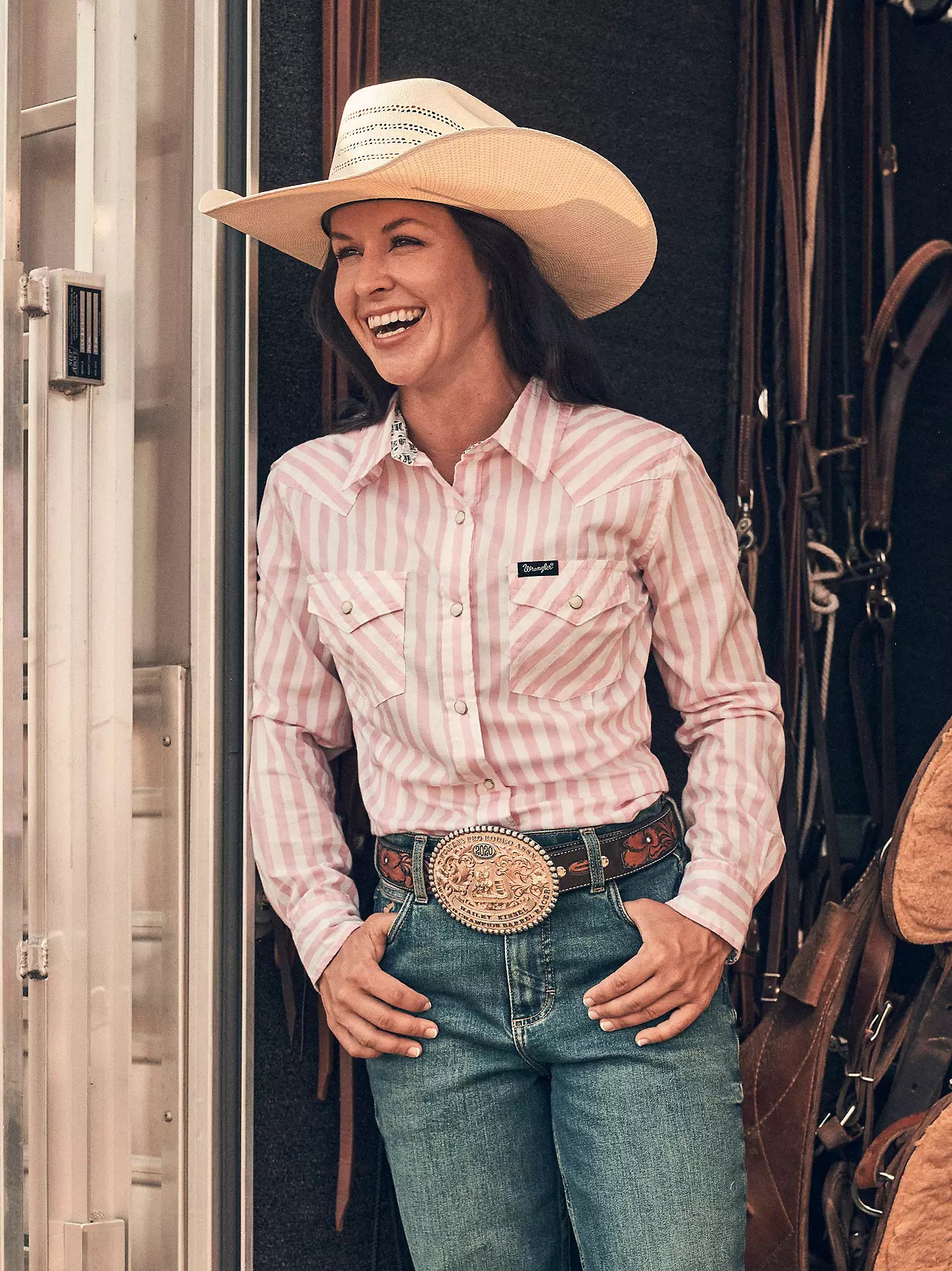 Women's Wrangler Olivia Western Slim Snap Shirt - Pink Stripes