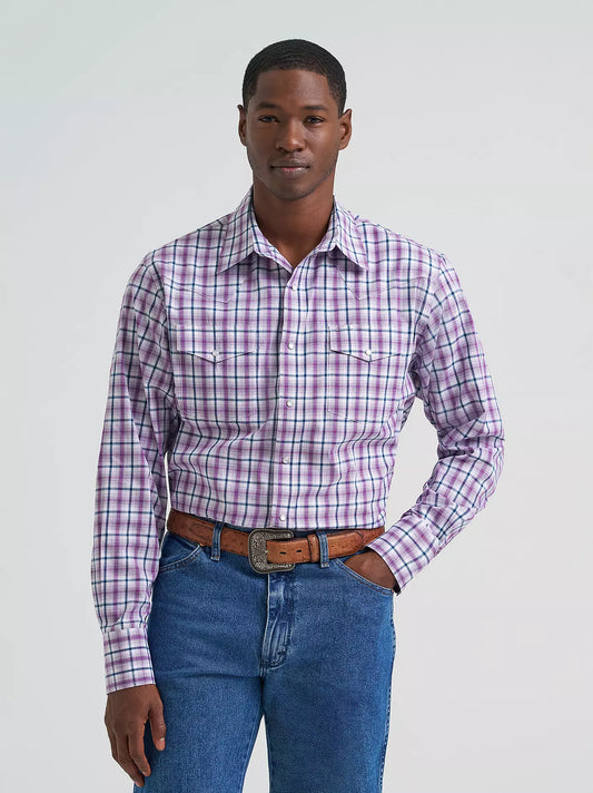 Men's Wrangler Western Snap Plaid Shirt - Violet
