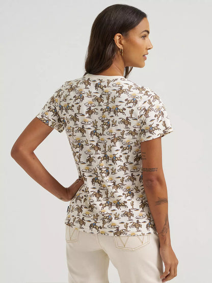 Women's Wrangler All Over Print Slim Tee - Cream Lasso