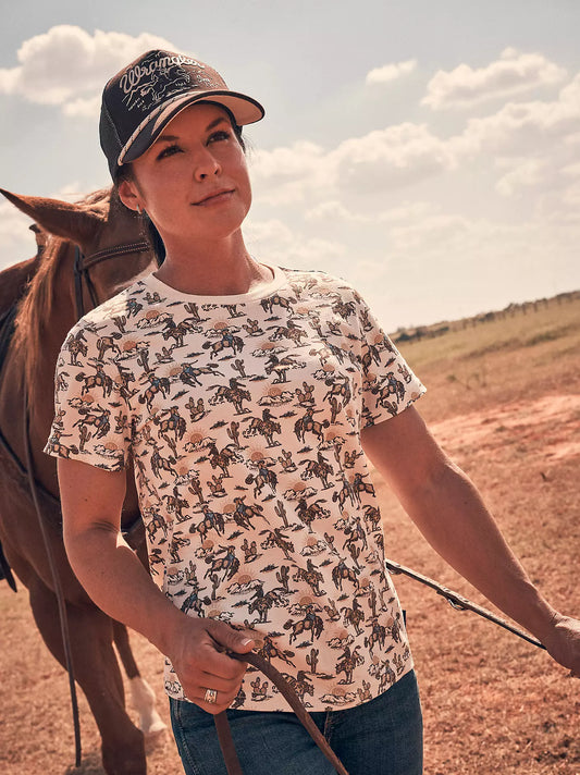 Women's Wrangler All Over Print Slim Tee - Cream Lasso