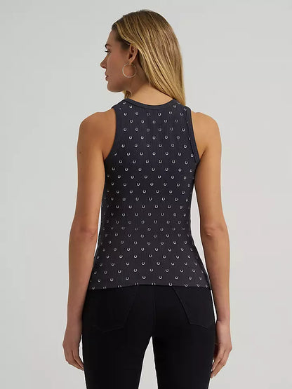 Women's Wrangler Printed Slim Goddess Tank Top - Black Horseshoe