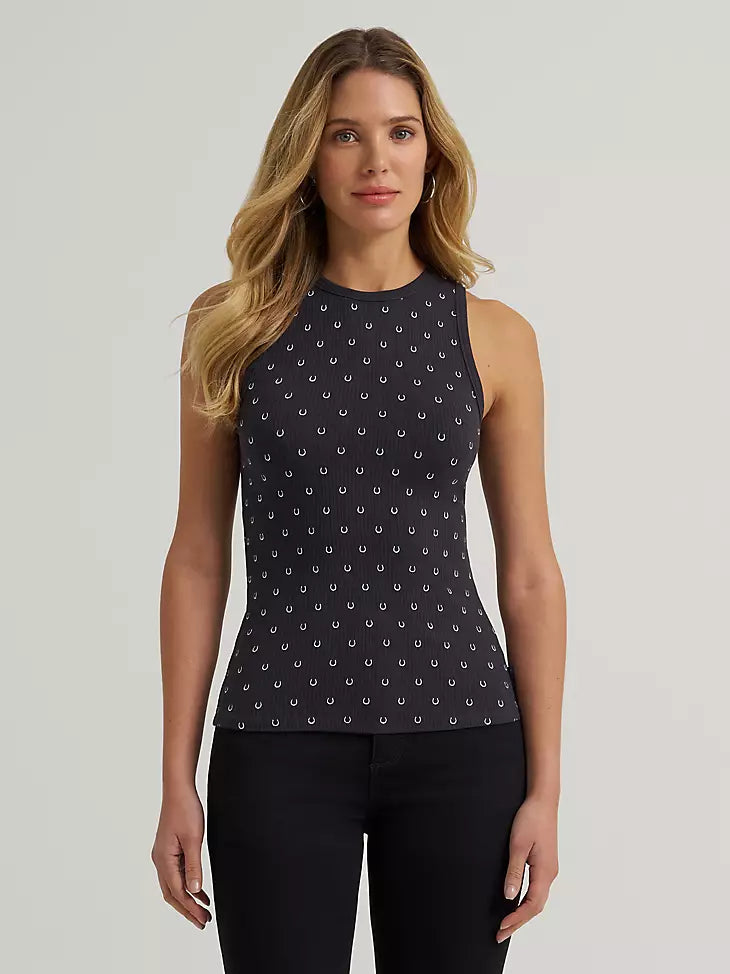 Women's Wrangler Printed Slim Goddess Tank Top - Black Horseshoe