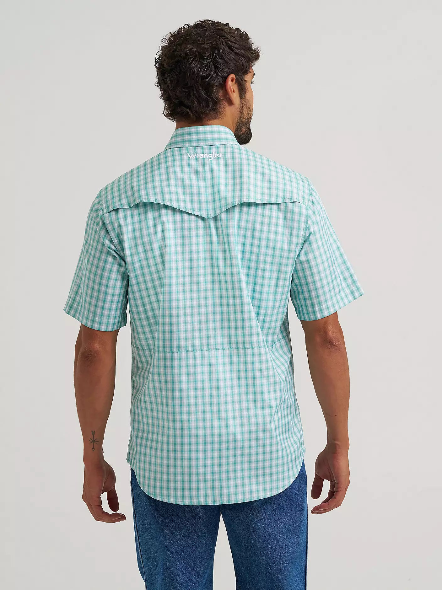 Men's Wrangler All Terrain Gear Men's Plaid Performance Shirt - Turquoise Plaid