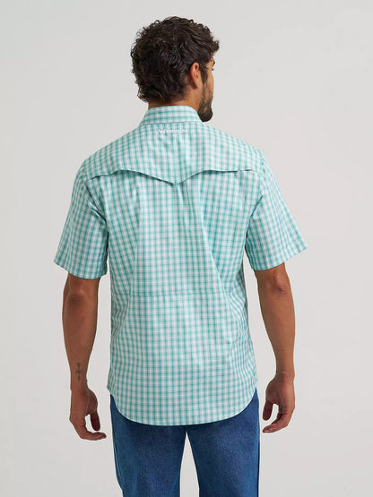 Men's Wrangler All Terrain Gear Men's Plaid Performance Shirt - Turquoise Plaid