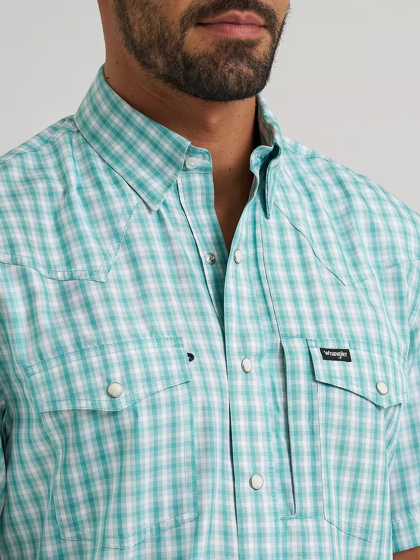 Men's Wrangler All Terrain Gear Men's Plaid Performance Shirt - Turquoise Plaid