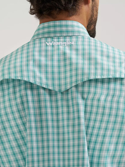 Men's Wrangler All Terrain Gear Men's Plaid Performance Shirt - Turquoise Plaid